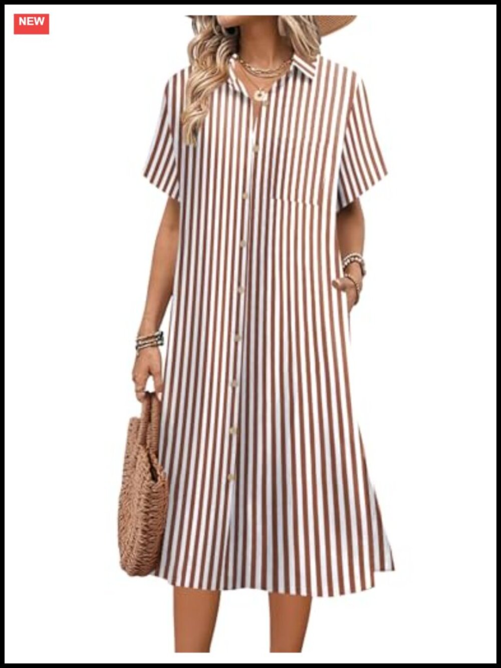 HOTOUCH Womens Button Down Midi Dress Short Sleeve Shirt Dress with Pockets